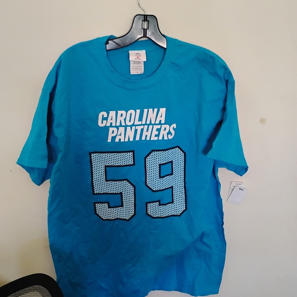 Luke Kuechly Blue Shirt NFL Team Apparel #59 Carolina Panthers SZ:L NWT HOF'er..